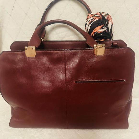 Coach Burgundy/Wine Leather Satchel with Scarf - Picture 2 of 11